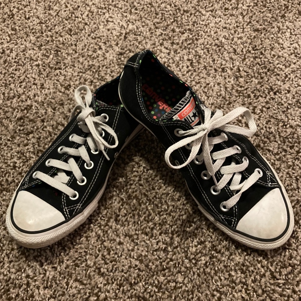 Black/Multicoloured Polka Dot Converse Size 7